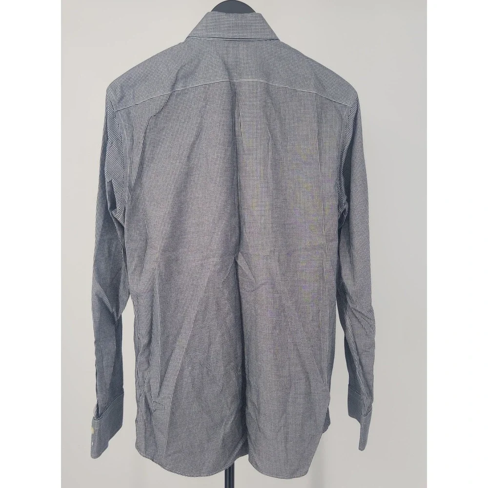 Banana Republic Mens Non-Iron Slim Fit Gingham Shirt Navy Blue M 15-15.5